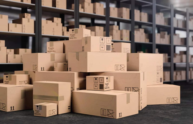 a warehouse full of boxes of all sizes.