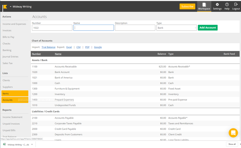 Sage 50 Chart Of Accounts List