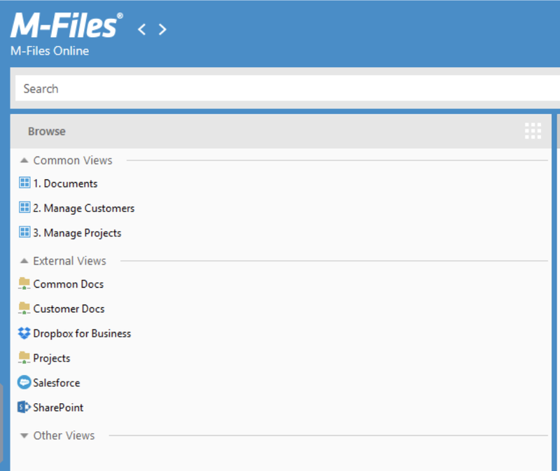 Screenshot of the M-Files document search bar