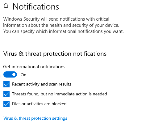 The notification screen lets you set the types of security alerts you want to receive.