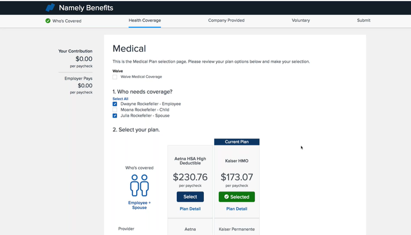 Screenshot of Namely Benefit Contribution