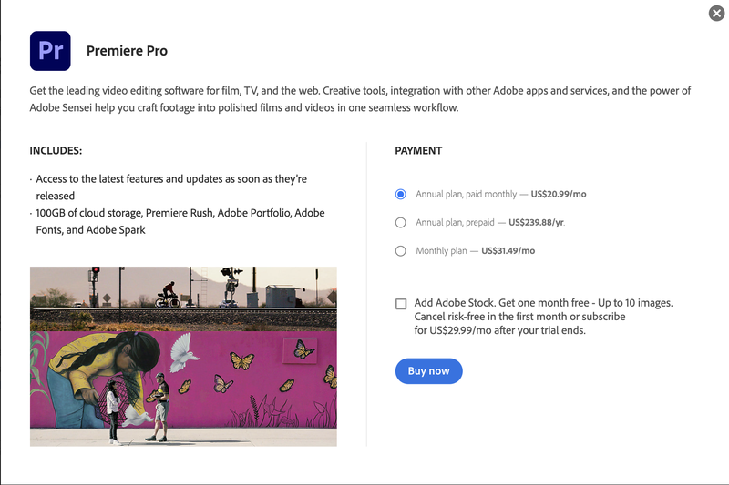 adobe premiere pro price monthly