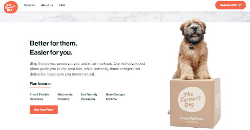 Screenshot of the home page of The Farmer's Dog website.