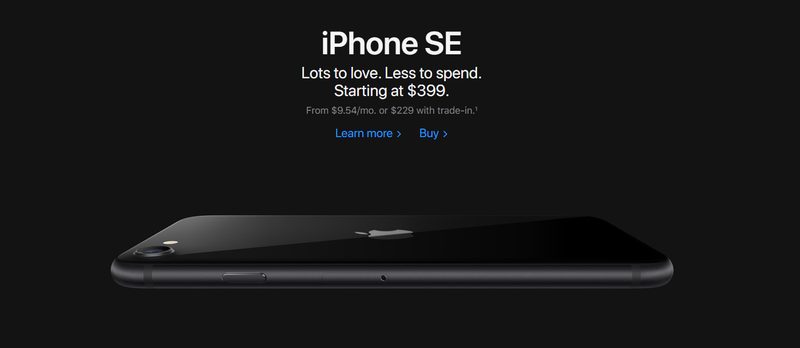 Screenshot of Apple’s home page advertising the iPhone SE