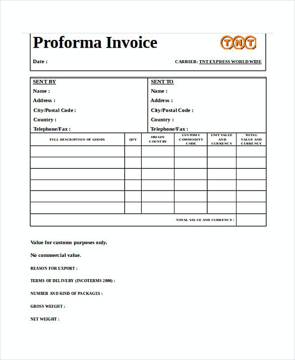 Przykład faktury pro forma, która może być użyta do odprawy celnej.