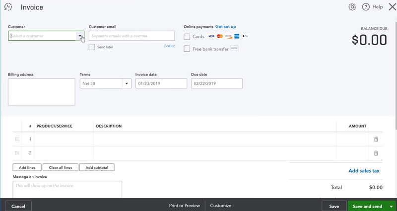 online invoicing feature within quickbooks online