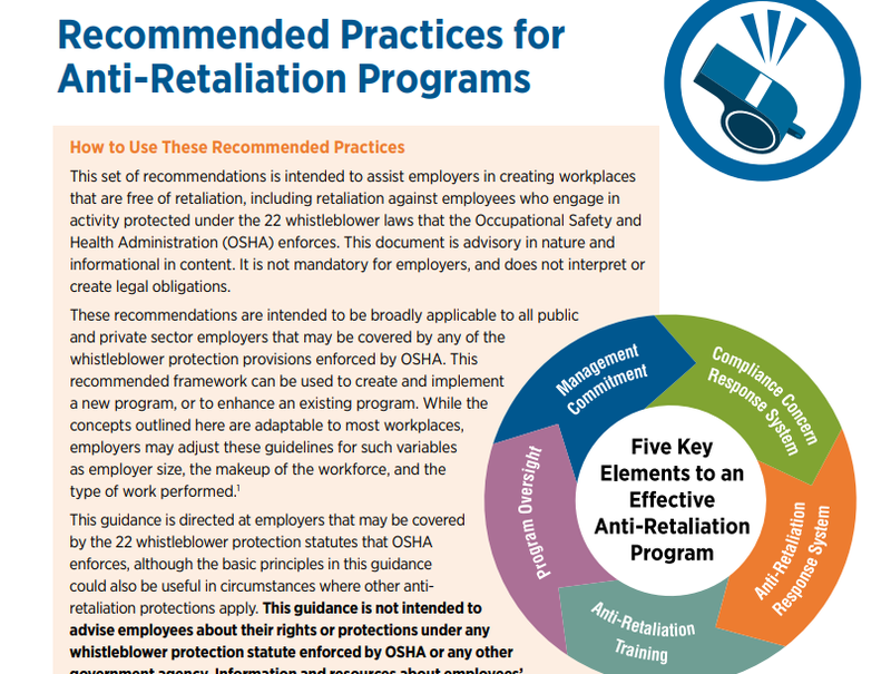 OSHA's printable guide to anti-retaliation programs.