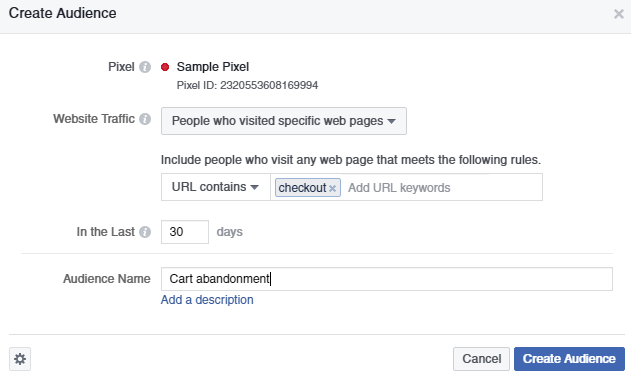 A sample page on Sprout Social, showing choices you make to build your retarget audience.