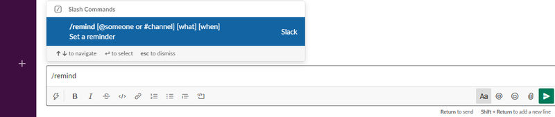 slack remind command