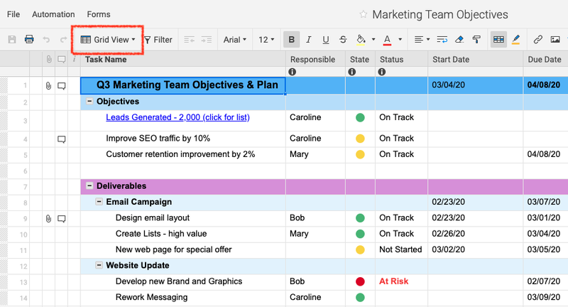 smartsheets project management template