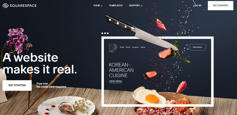 Squarespace home page with prompts to sign up.