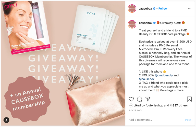 A screenshot of Causebox’s Instagram contest rules to win an annual membership.