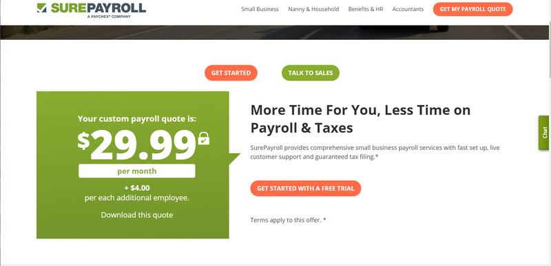 SurePayroll pricing chart