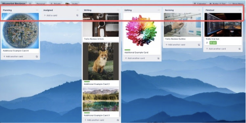 Screenshot of Trello board