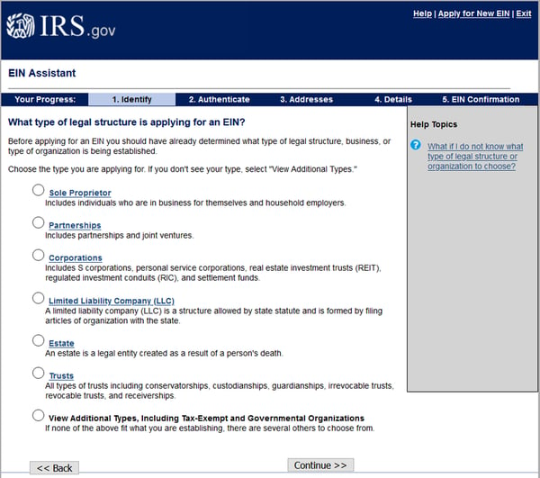 The EIN Assistant page of the IRS website.