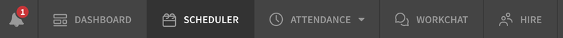 When I Work menu bar for navigation to dashboard, scheduler, attendance, and work chat