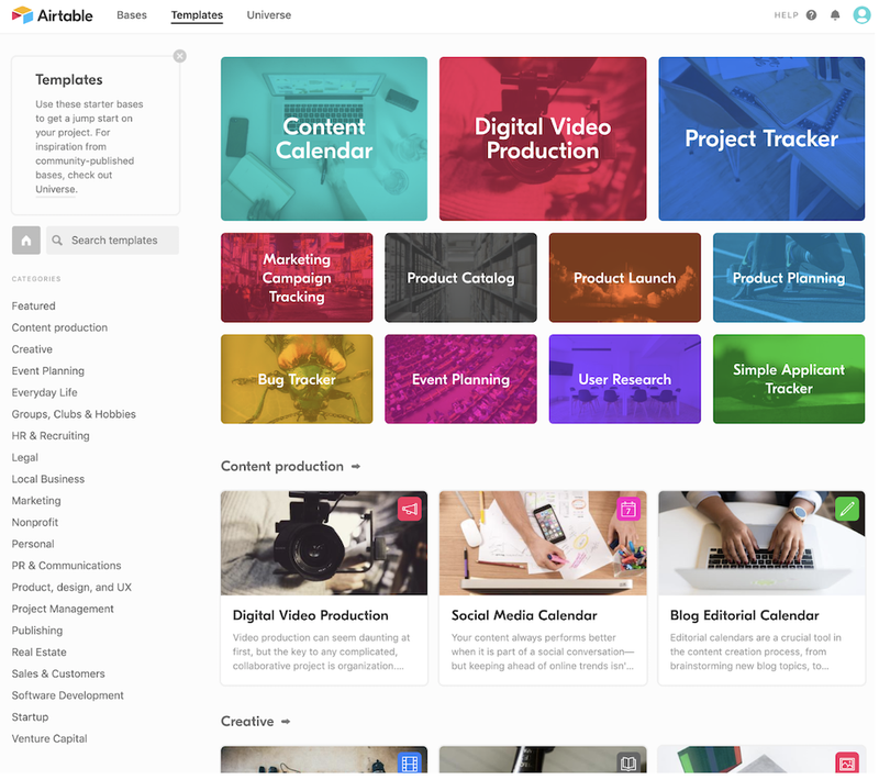 Airtable’s templates