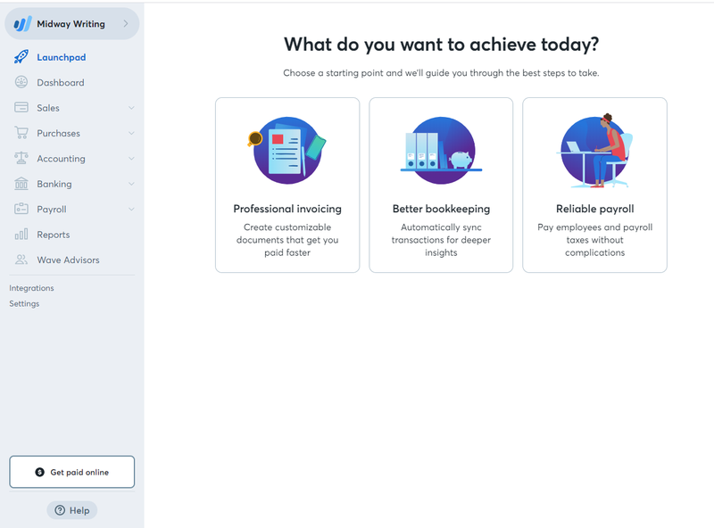 Wave Accounting's dashboard.