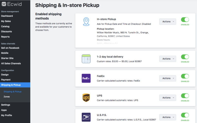 Ecwid's Shipping feature