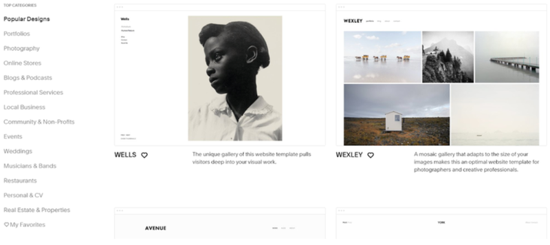 Screenshot of Squarespace Commerce Popular Designs