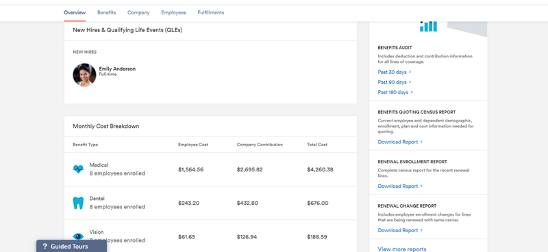Screenshot of the Zenefits employee benefits portal.