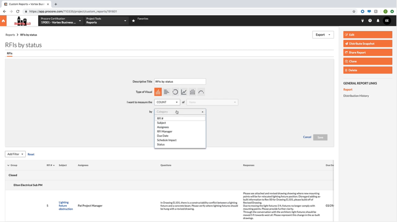 Procore’s custom reporting dashboard