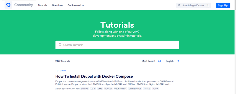 Digital Ocean’s tutorials home page