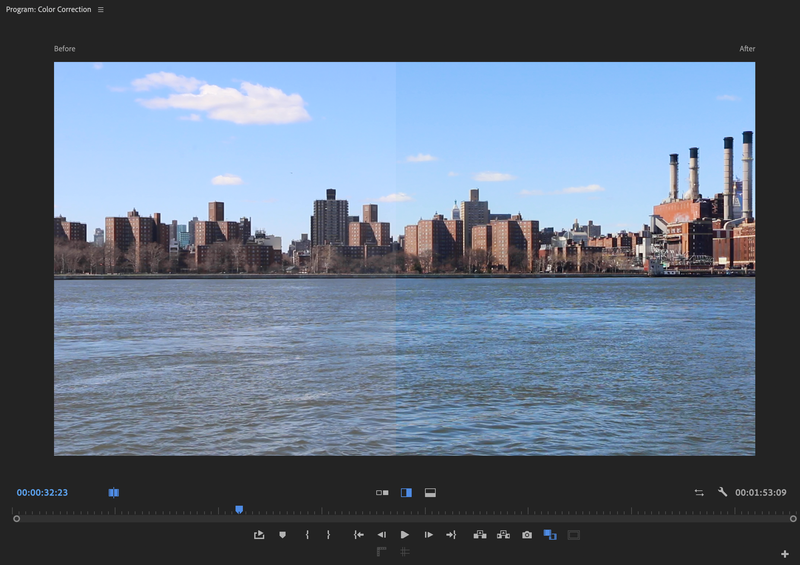 Comparison view in the program monitor of Premiere Pro.