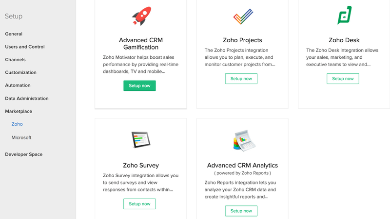 Zoho CRM Setup menu