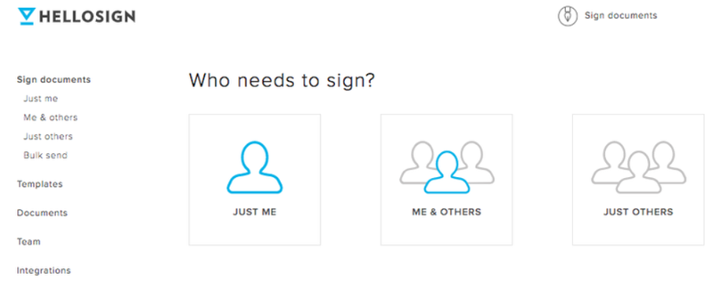 A screenshot of HelloSign's main dashboard.