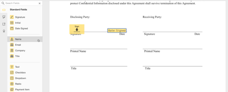 A screenshot of DocuSign's electronic signature tool.