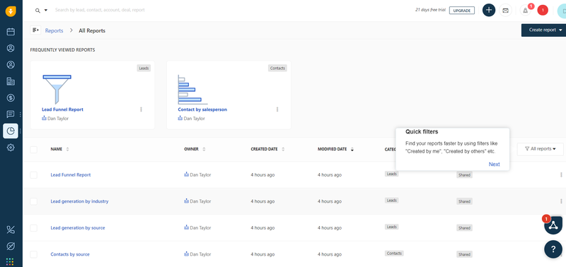 Freshsales’ reporting options