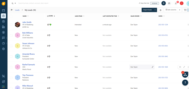 A screenshot of the Freshworks CRM lead management system.