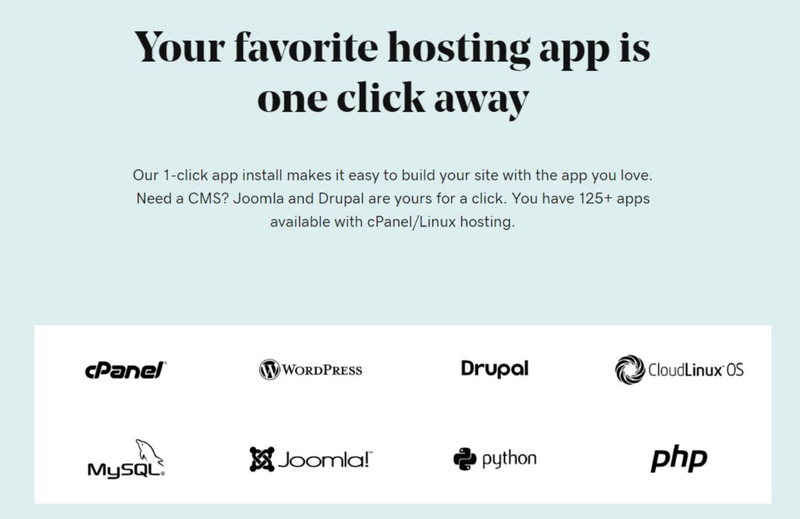 The GoDaddy page to quickly install apps and tools like WordPress and Drupal.