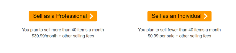 Screenshot from the Amazon seller subscription page.