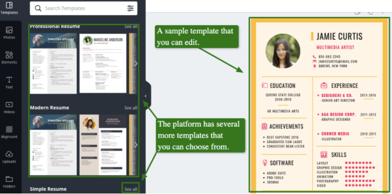 Canva’s user interface