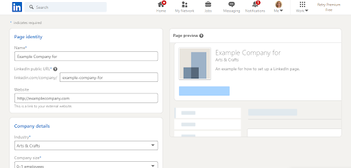 The LinkedIn business size selection page.