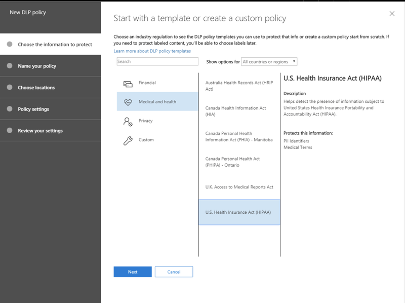 Screenshot of Microsoft SharePoint's security policy creation function with custom policy template