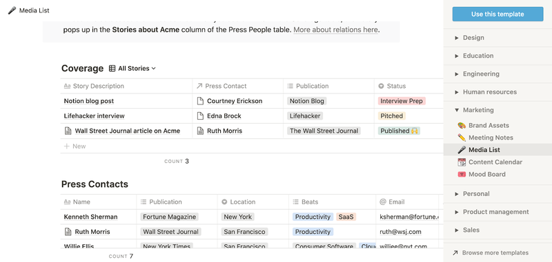 Media list template preview.