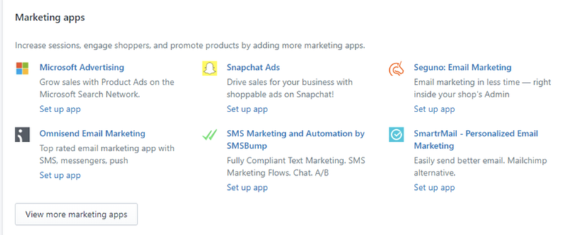 A screenshot of Shopify's marketing integrations for online shops.