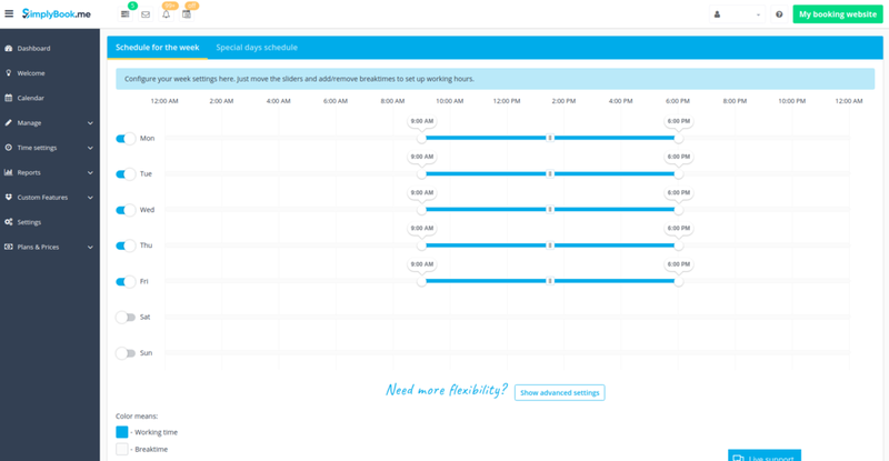 The tool to set up availability blocks on screen.