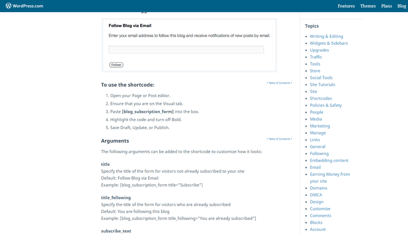 The WordPress support forum, features an article on shortcode.