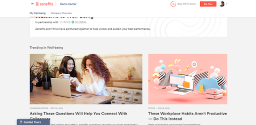 Zenefit’s wellness modules with articles designed to help employees improve their wellbeing.