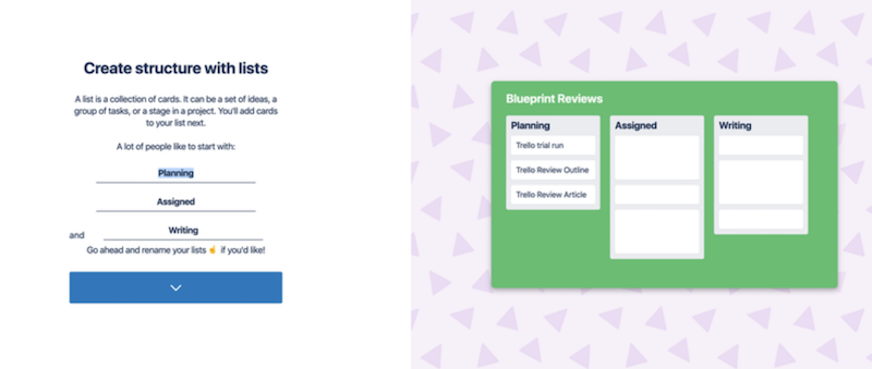 Trello’s project task list