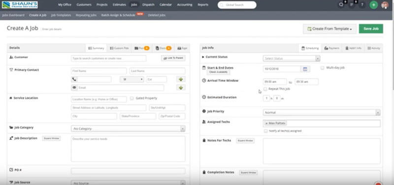 A screenshot of a work order created using Service Fusion software.