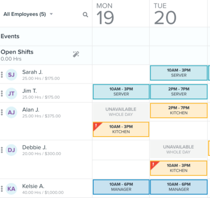HomeBase's Work Schedule
